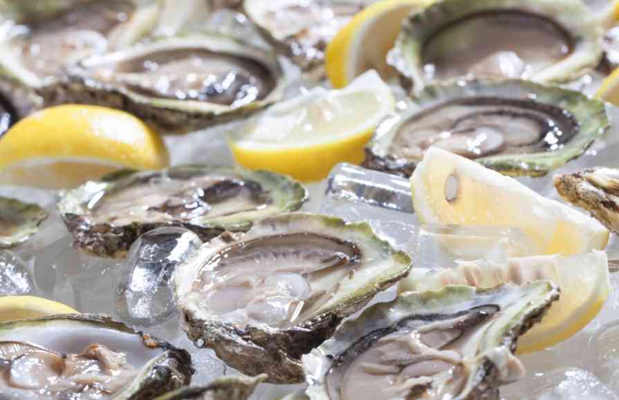 свежие устрицы с лимоном
