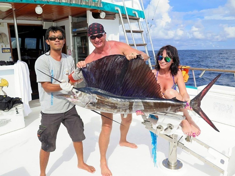 гигант марлин сам прыгнул в лодку