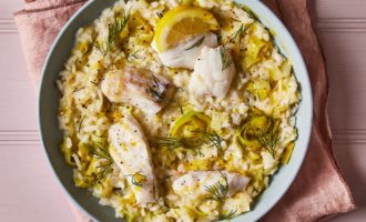 готовое ризотто с рыбой