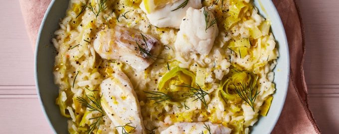 готовое ризотто с рыбой