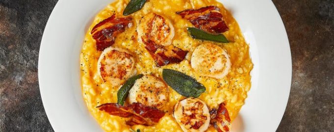 готовое ризотто с гребешками