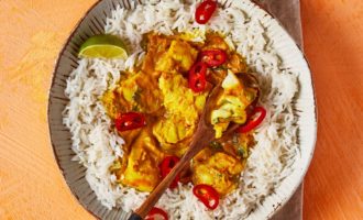 готовый палтус с рисом