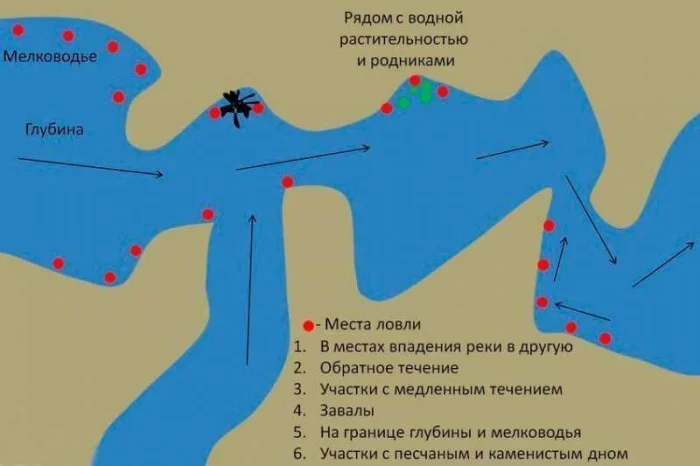 Выбор места рыбалки на реках и озерах